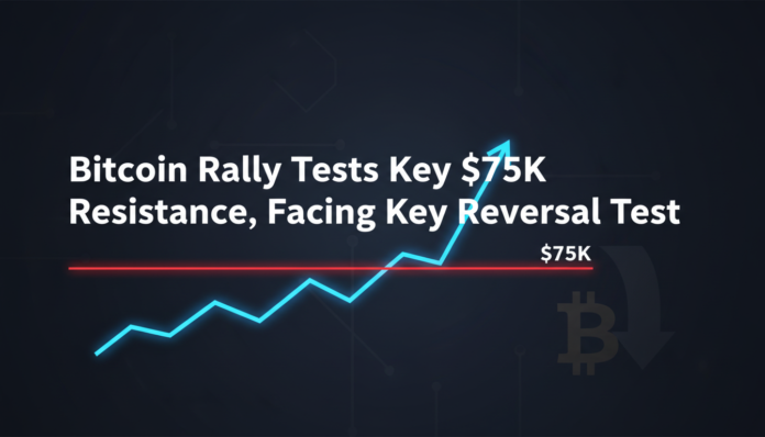 Bitcoin Rally Tests Key $75K Resistance, Facing Key Reversal Test