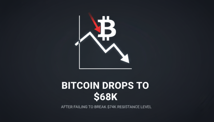 Bitcoin Drops to $68K After Failing to Break $74K Resistance Level