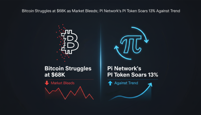 Bitcoin Struggles at $68K as Market Bleeds; Pi Network's PI Token Soars 13% Against Trend