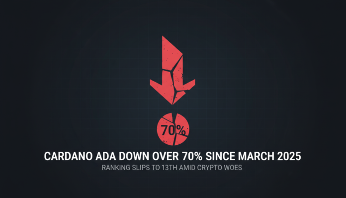Cardano ADA Down Over 70% Since March 2025, Ranking Slips to 13th Amid Crypto Woes