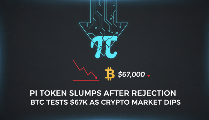 Pi Token Slumps After Rejection, BTC Tests $67K as Crypto Market Dips
