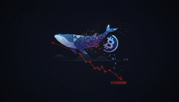 Capitulating Bitcoin Whale Exits With $19M Loss Amid Renewed $67K Market Pressure