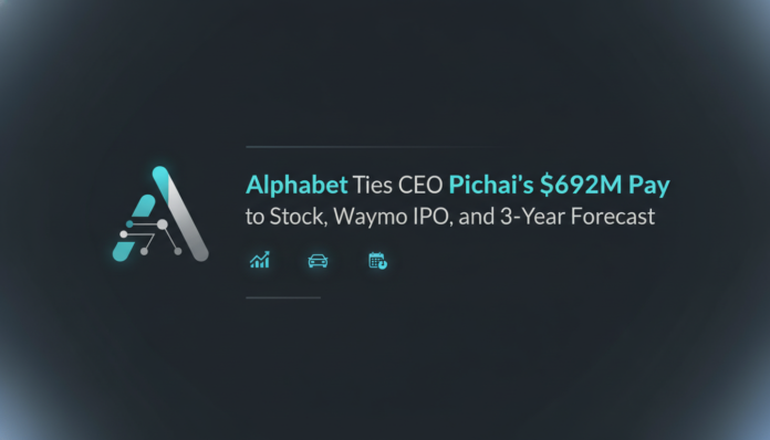 Alphabet Ties CEO Pichai's $692M Pay to Stock, Waymo IPO, and 3-Year Forecast