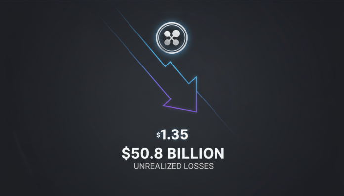 XRP Slides to $1.35, Investors Face $50.8 Billion in Unrealized Losses