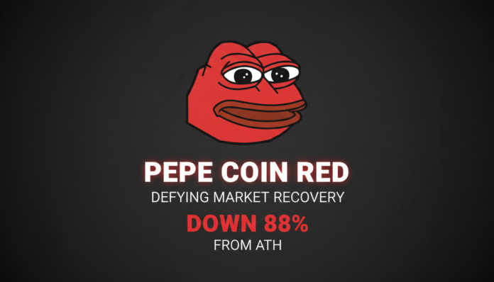 Pepe Coin Red, Defying Market Recovery; Down 88% From ATH