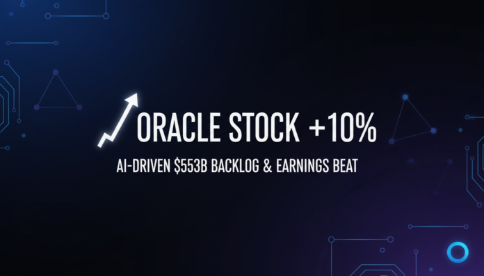 Oracle Stock Jumps 10% on AI-Driven $553B Backlog and Earnings Beat


# Oracle's 3Q Earnings Surge 10% With $553B AI Backlog, Stock Rebounds Amid Strong Growth  
Oracle's 3Q Earnings Surge 10% With $553B AI Backlog, Stock Rebounds Amid Strong Growth
# Oracle Stock Soars 10% on Earnings Beat, AI Infrastructure Boosts Backlog to $553B

<!-- markdownlint-disable-file MD042 -->