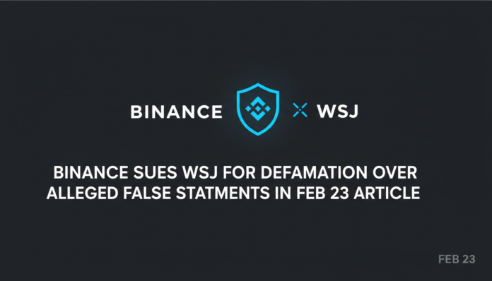 Binance sues WSJ for defamation over alleged false statements in Feb 23 article.