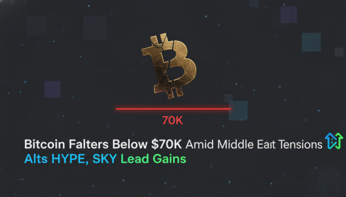 Bitcoin Falters Below $70K Amid Middle East Tensions; Alts HYPE, SKY Lead Gains