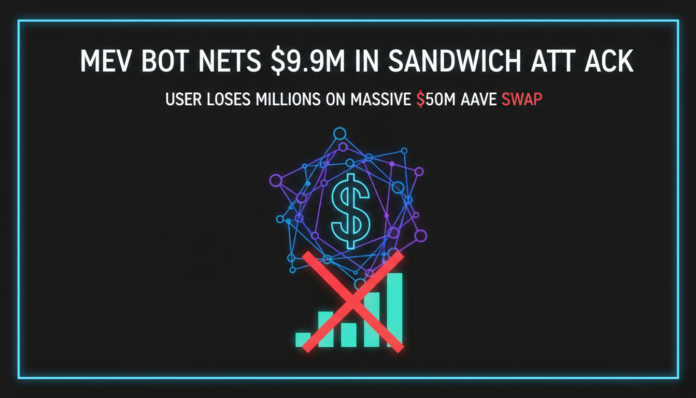 MEV bot nets $9.9M in sandwich attack, user loses millions on massive $50M Aave swap