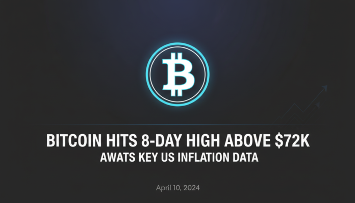 Bitcoin Hits 8-Day High Above $72K Awaits Key US Inflation Data