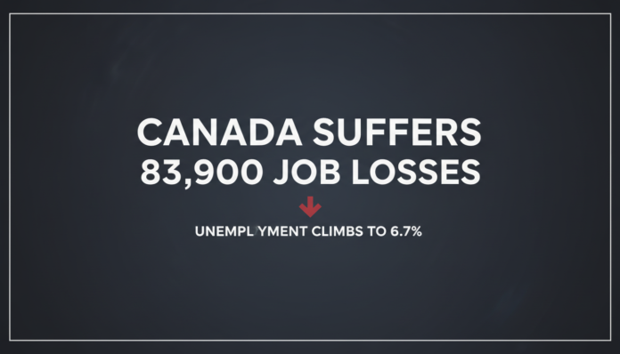Canada Suffers 83,900 Job Losses, Unemployment Climbs to 6.7%