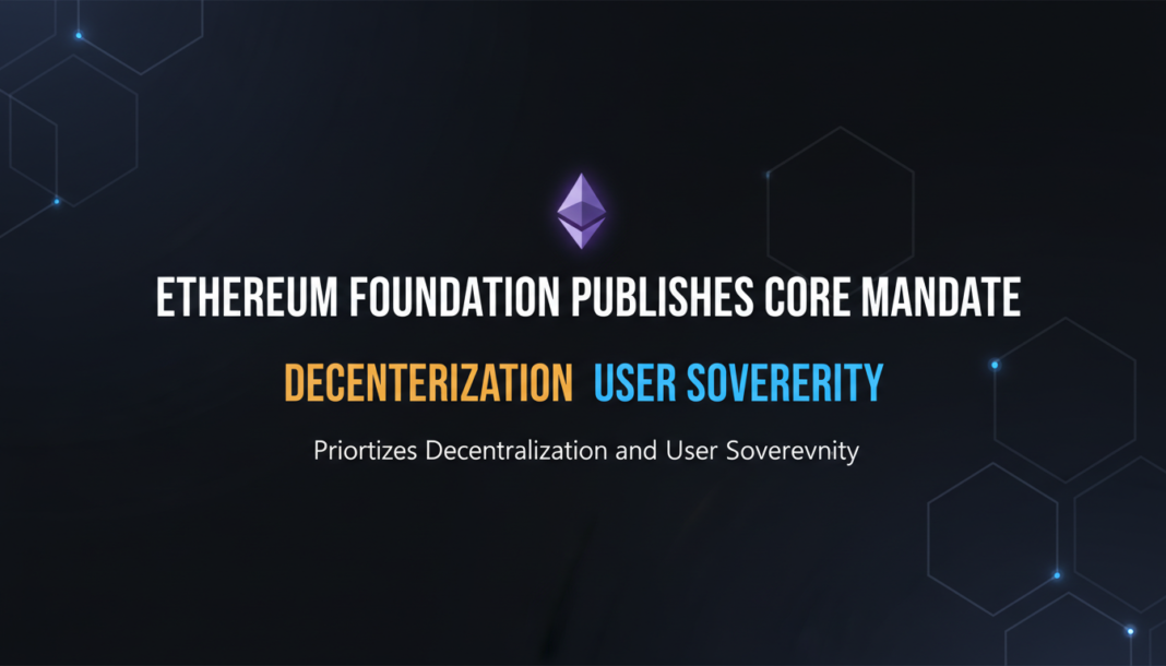 Ethereum Foundation Publishes Core Mandate, Prioritizes Decentralization and User Sovereignty