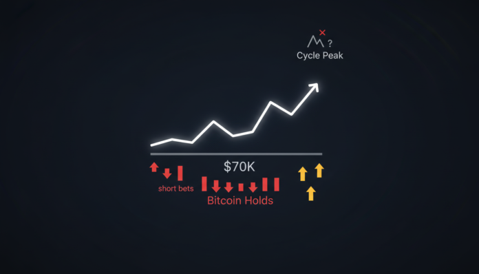 Bitcoin Holds Above $70K Despite Rising Short Bets; Analysts Warn of Cycle Peak