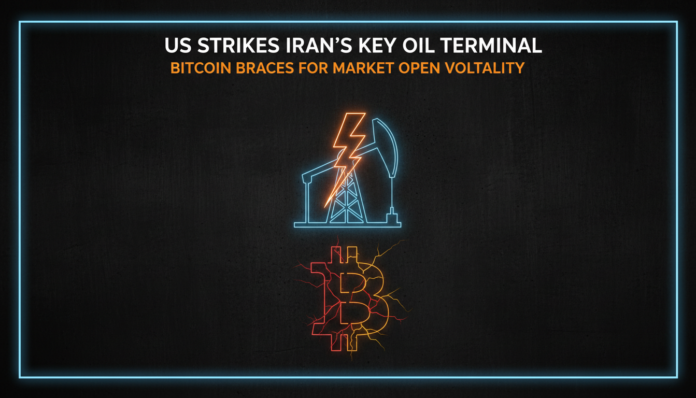 US Strikes Iran's Key Oil Terminal; Bitcoin Braces for Market Open Volatility