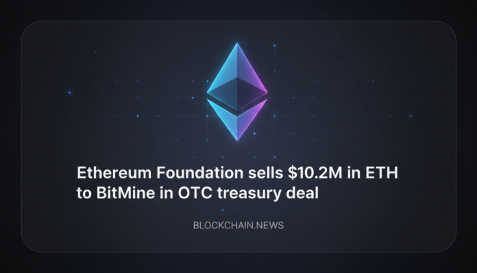 Ethereum Foundation sells $10.2M in ETH to BitMine in OTC treasury deal