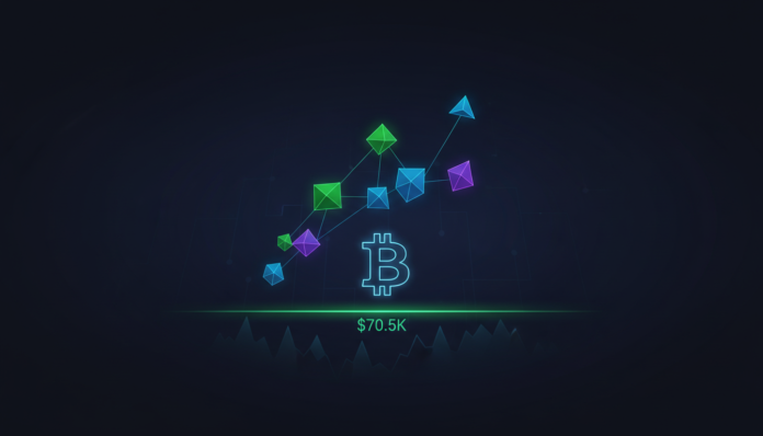Bitcoin Bounces From $70.5K, AI Tokens Lead Crypto Weekly Gains