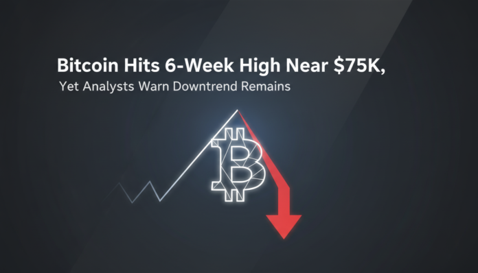 Bitcoin Hits 6-Week High Near $75K, Yet Analysts Warn Downtrend Remains
