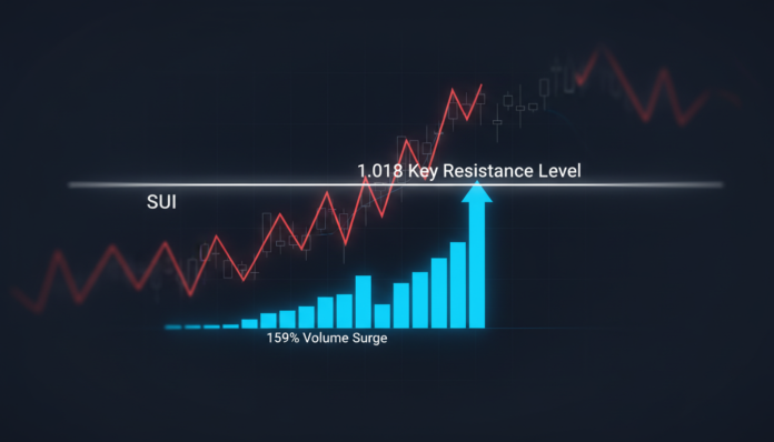 SUI Price Tests $1.018 Key Resistance Level Amid 159% Volume Surge