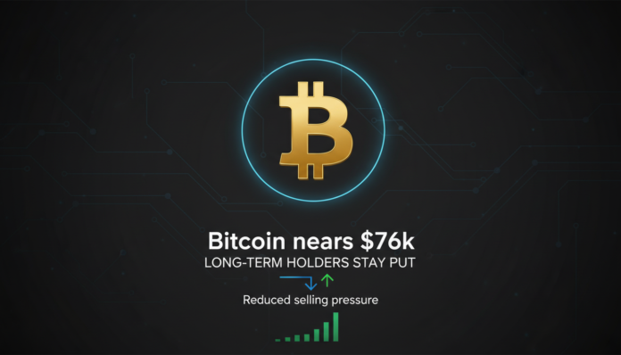 Bitcoin nears $76k as long-term holders stay put, reducing selling pressure.