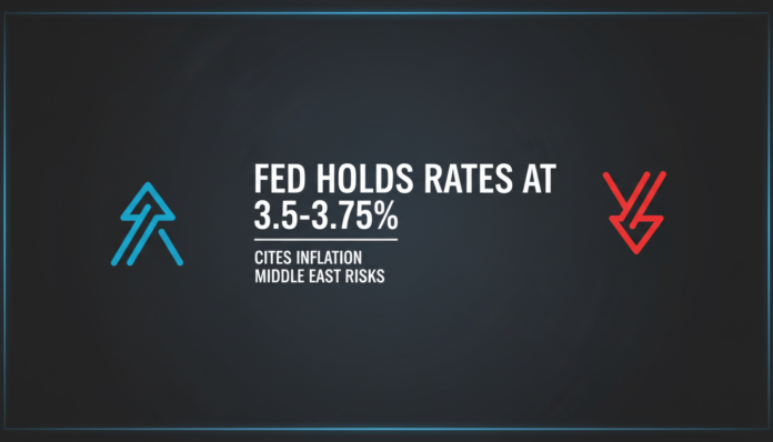 Fed holds rates at 3.5-3.75%, cites inflation, Middle East risks