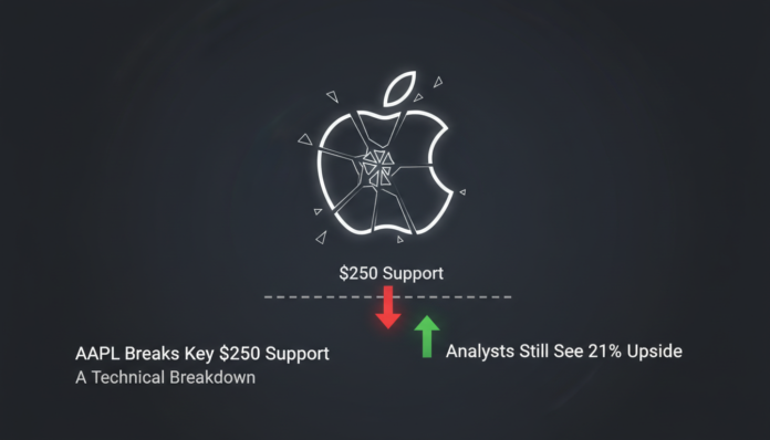 AAPL Breaks Key $250 Support: A Technical Breakdown, But Analysts Still See 21% Upside