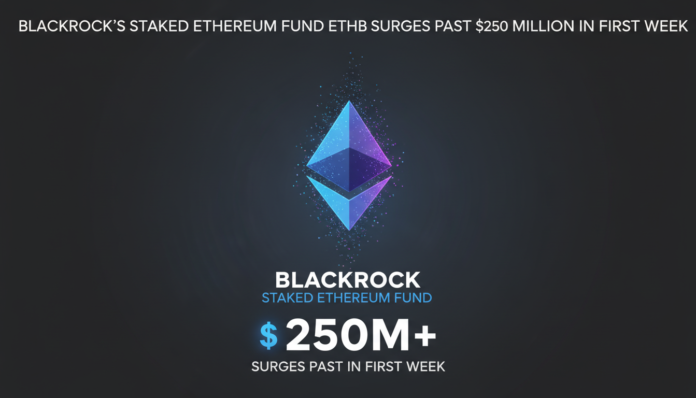 BlackRock's Staked Ethereum Fund ETHB Surges Past $250 Million in First Week