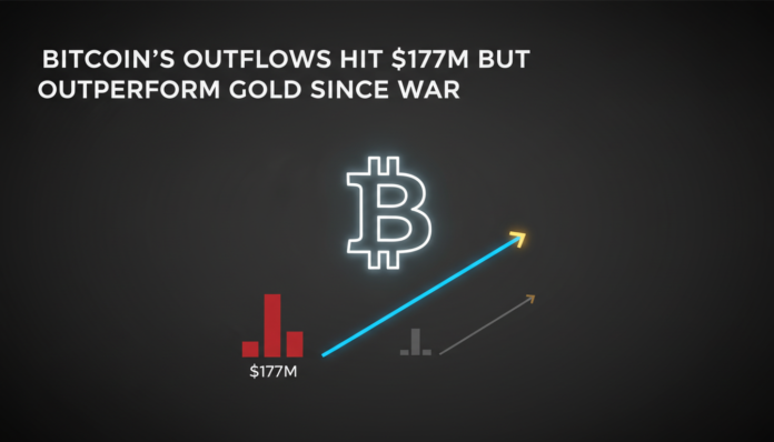 Bitcoin's Outflows Hit $177M but Outperform Gold Since War
