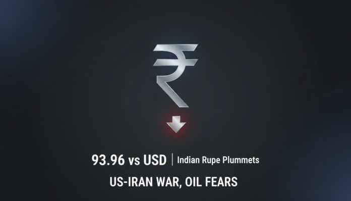 Indian Rupee Plummets to 93.96 vs USD Amid US-Iran War, Oil Fears