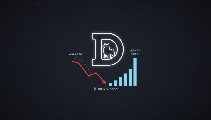 Dogecoin activity surges but price drops near $0.0887 support as whales sell