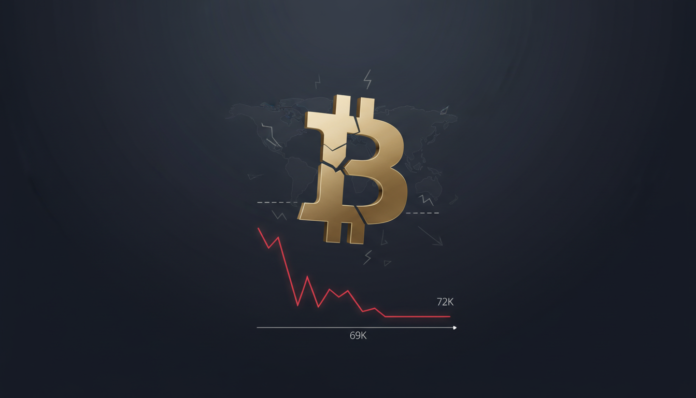Bitcoin Stalls Near $69K After Rejection at $72K Amid Geopolitical Tensions