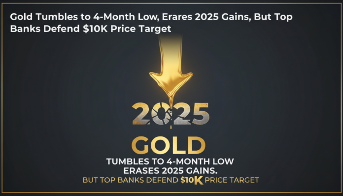 Gold Tumbles to 4-Month Low, Erases 2025 Gains, But Top Banks Defend $10K Price Target
