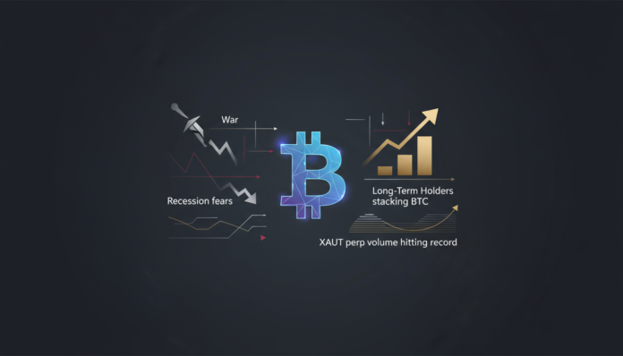 War, recession fears test Bitcoin traders: long-term holders stack BTC as XAUT perp volume hits record.