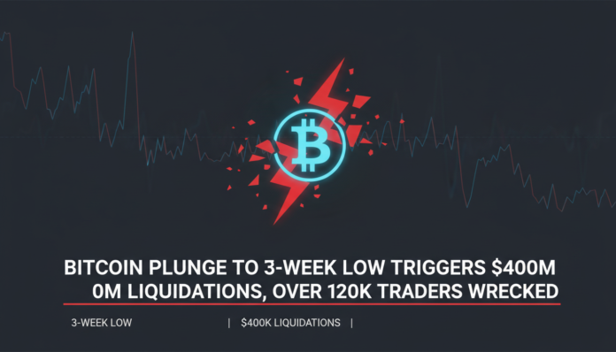Bitcoin plunge to 3-week low triggers $400M liquidations, over 120K traders wrecked