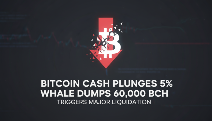 Bitcoin Cash plunges 5% in minutes as whale dumps 60,000 BCH, triggers major liquidation