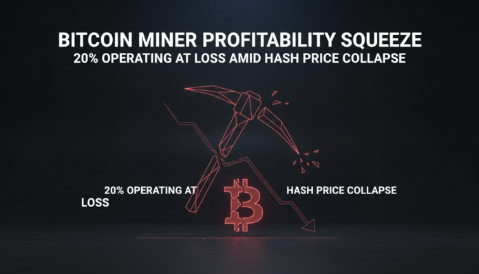 Bitcoin Miner Profitability Squeeze: 20% Operating at Loss Amid Hash Price Collapse