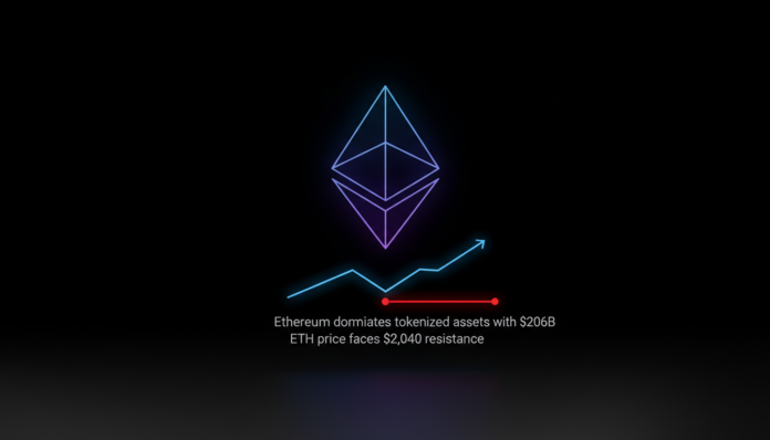 Ethereum dominates tokenized assets with $206B while ETH price faces $2,040 resistance
