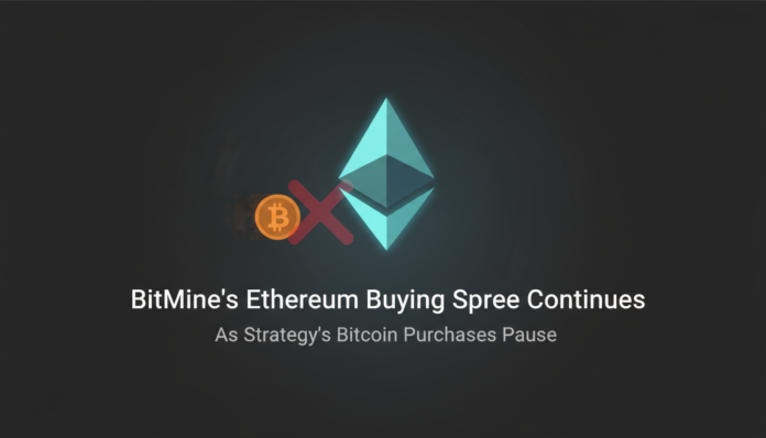 BitMine's Ethereum Buying Spree Continues As Strategy's Bitcoin Purchases Pause