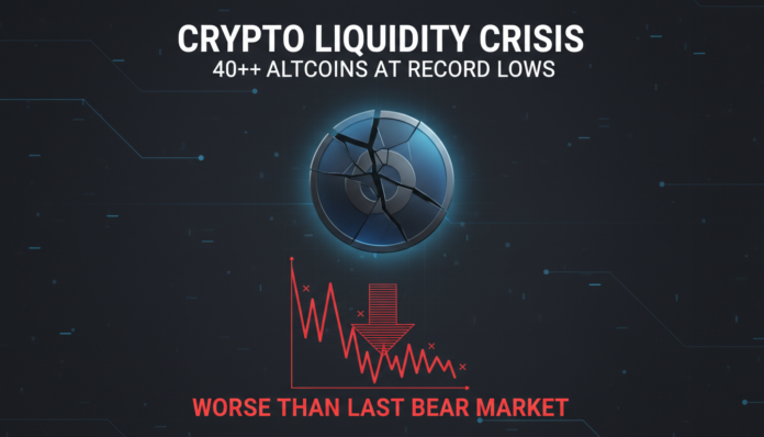 Crypto Liquidity Crisis: 40%+ Altcoins at Record Lows, Worse Than Last Bear Market