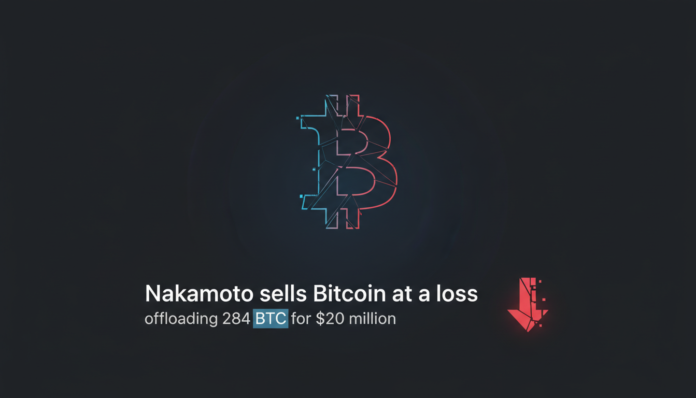 Nakamoto sells Bitcoin at a loss, offloading 284 BTC for $20 million.