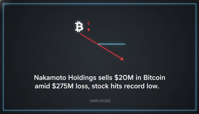 Nakamoto Holdings sells $20M in Bitcoin amid $275M loss, stock hits record low.
