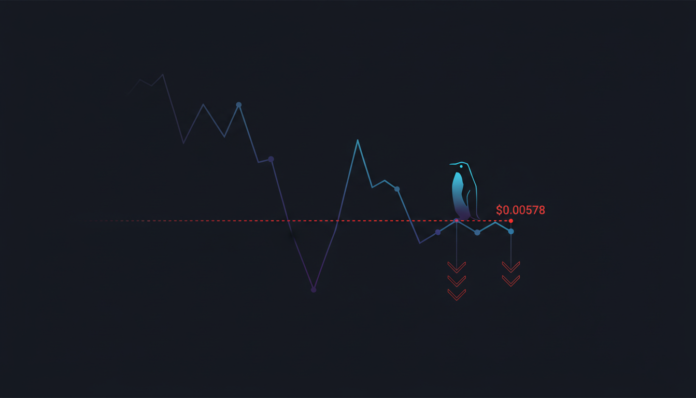 PENGU Price Tests Key $0.00578 Support as Bearish Signals Intensify