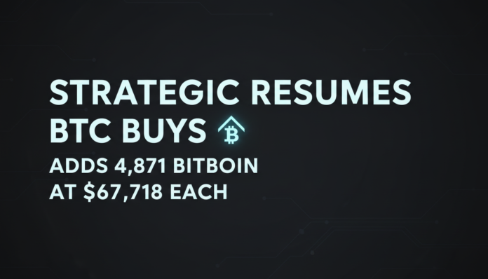Strategic Resumes BTC Buys, Adds 4,871 Bitcoin at $67,718 Each