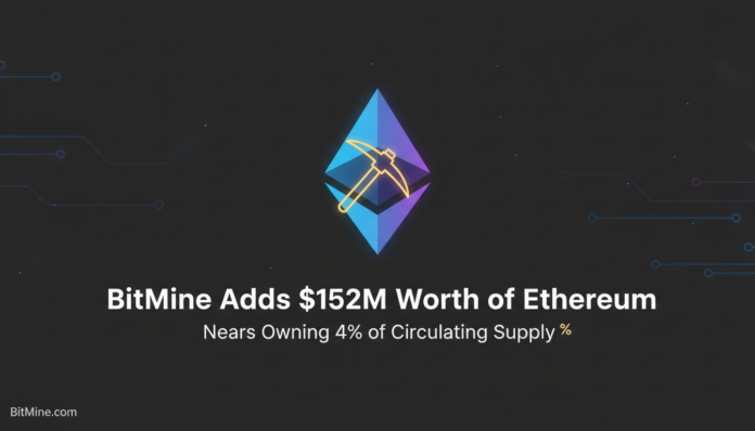 BitMine Adds $152M Worth of Ethereum, Nears Owning 4% of Circulating Supply