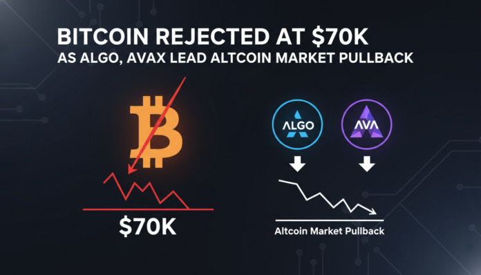 Bitcoin Rejected at $70K as ALGO, AVAX Lead Altcoin Market Pullback