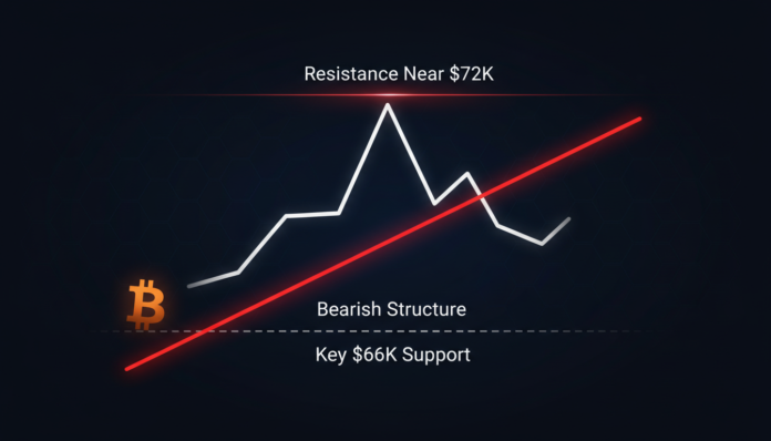 Bitcoin Battles Resistance Near $72K as Bearish Structure Threatens Key $66K Support