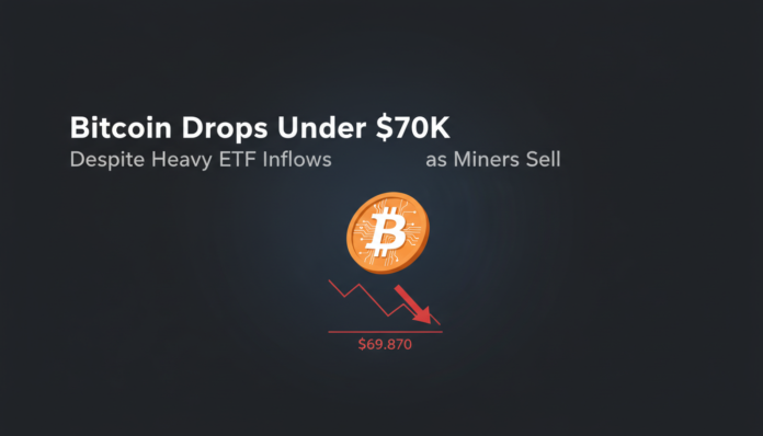 Bitcoin Drops Under $70K Despite Heavy ETF Inflows as Miners Sell