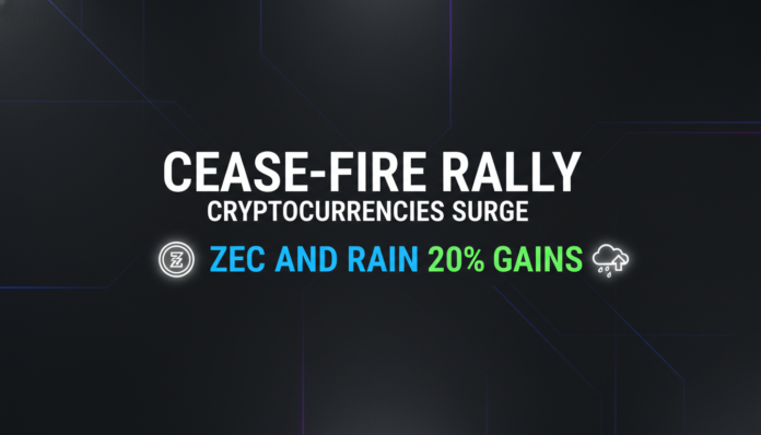 Cease-Fire Rally: Cryptocurrencies Surge, ZEC and RAIN Lead with 20% Gains