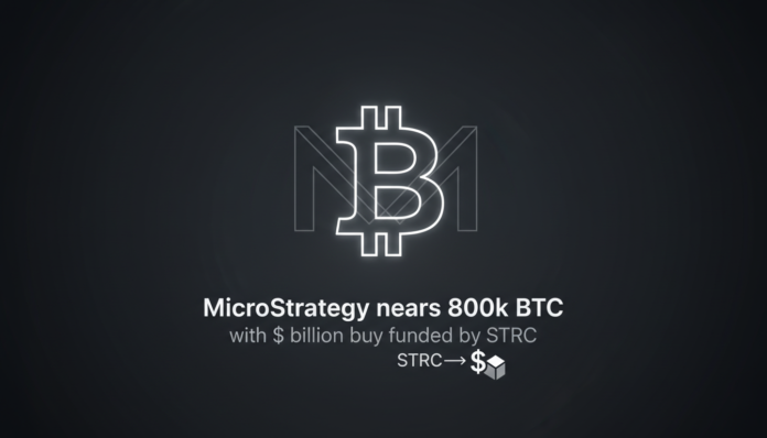 MicroStrategy nears 800k BTC with $1 billion buy funded by STRC.
