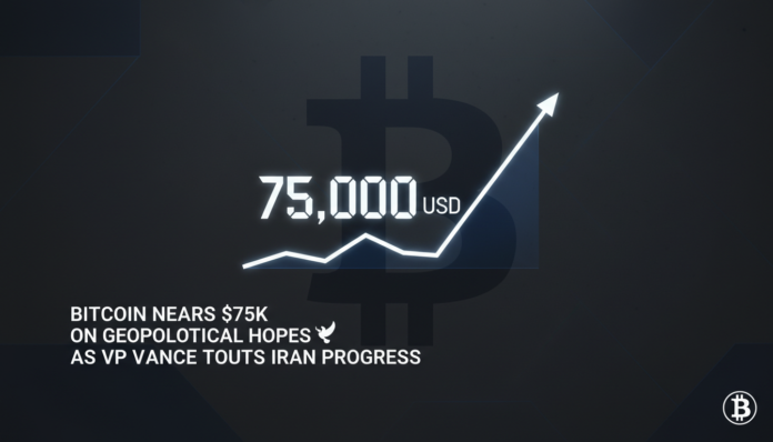 Bitcoin Nears $75K on Geopolitical Hopes as VP Vance Touts Iran Progress