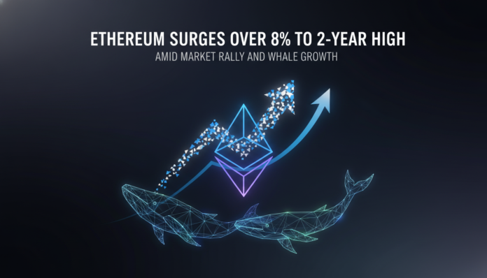 Ethereum Surges Over 8% to 2-Year High Amid Market Rally and Whale Growth